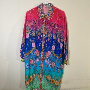 Johnny Was - Beach/Swimsuit Cover-Up or Summer Shirt-Dress in "Rainbow" Pattern